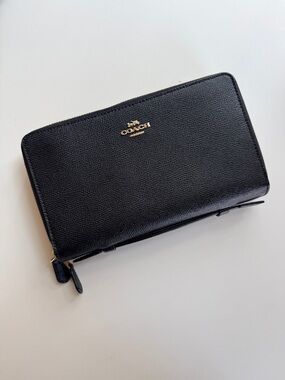 Coach Black Leather Double Zip Wristlet Wallet New With Tags Gold Hardware